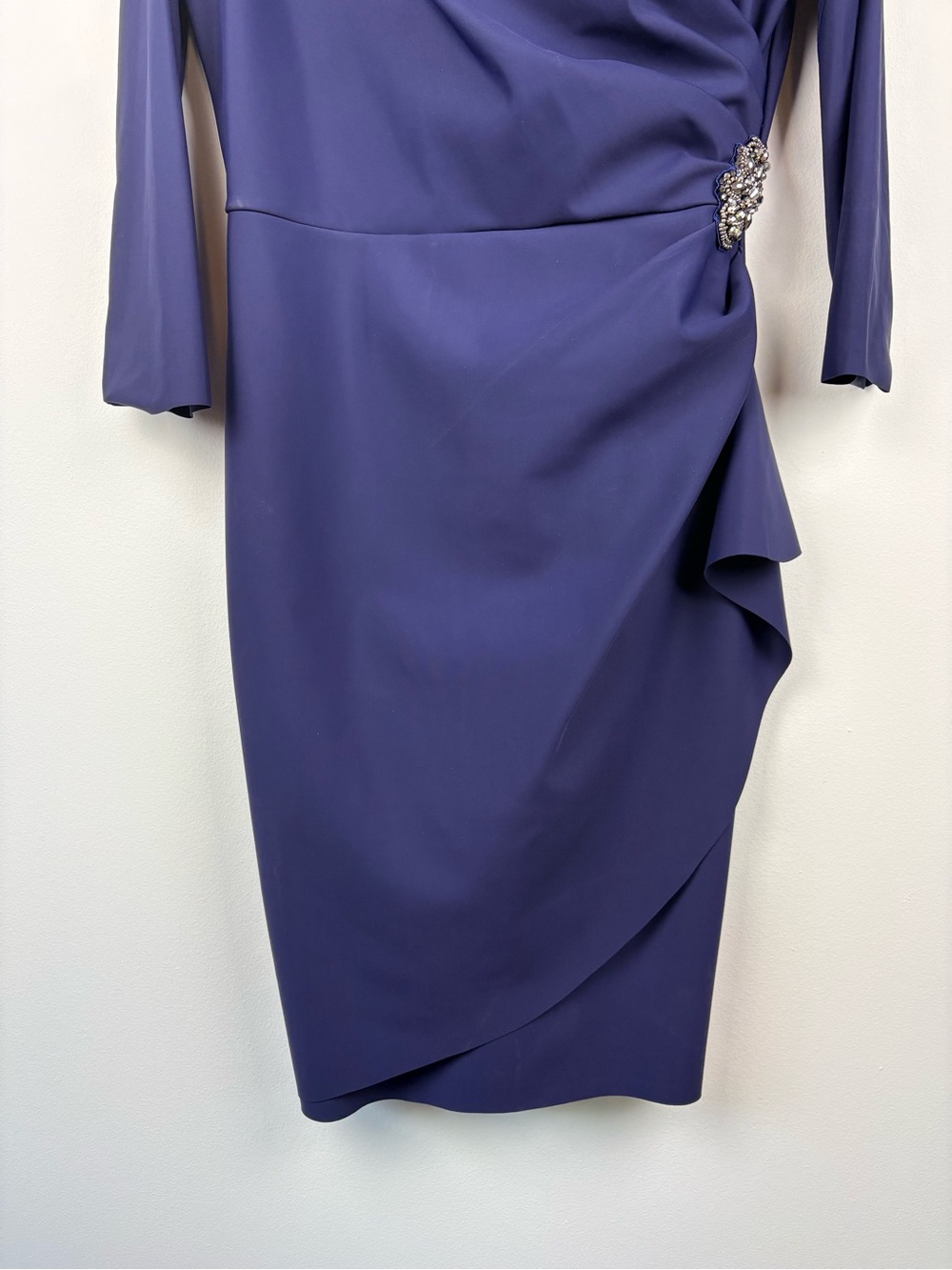 Alex Evenings Diana Cascade Ruffle Sheath Contour Dress Navy Blue Sz 8 - Picture 3 of 14